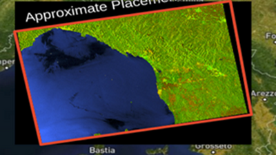 RGB composite of a sentinel-1 product containing an oil spill, as displayed in the ASF data search platform